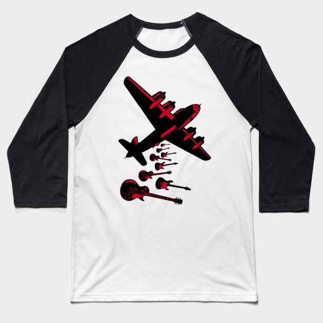 Guitar Bomber Dropping Rock Bombs Baseball T-Shirt by DavesTees